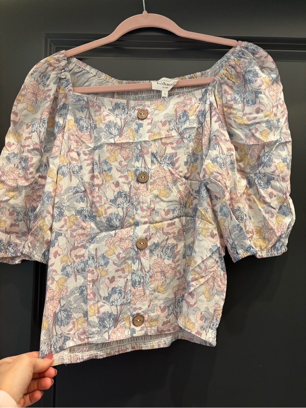 böhme Pastel Floral Button-Front Puff Sleeve Blouse